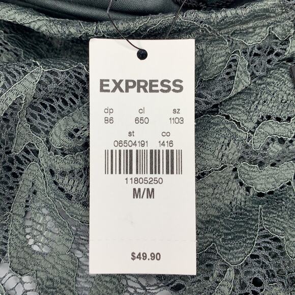 Express NWT Lace Bodysuit Multiway Olive Green Pullover Two Snap Buttons Size M - Picture 12 of 12